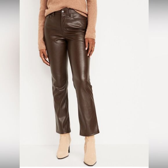 NWT- Old Navy- 2 tall, 18P & 30+. High Waist Faux Leather Boot Cut Ankle Pant - Picture 1 of 10